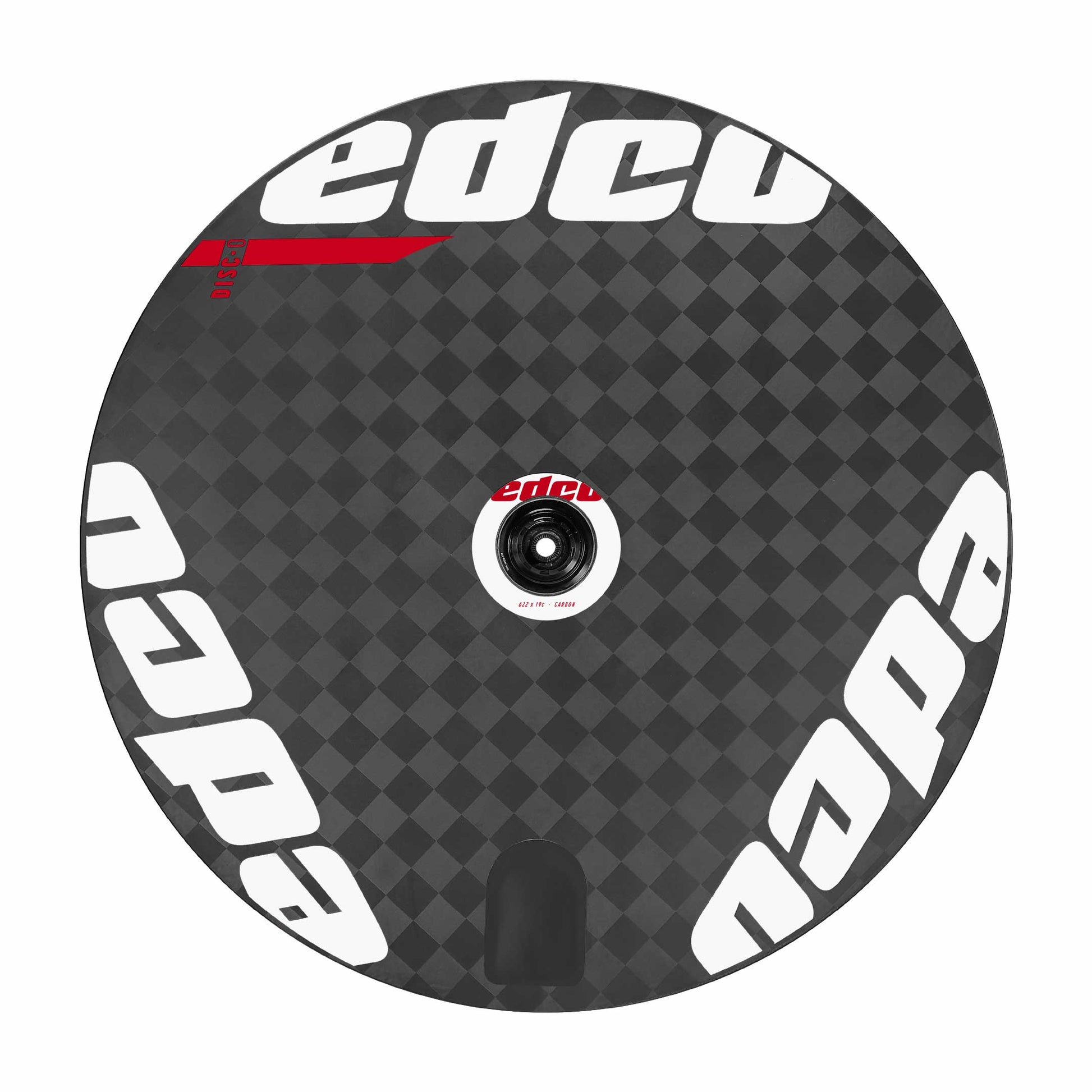 Full disc rear wheel, disc brake, triathlon or timetrail wheel, with red white logos