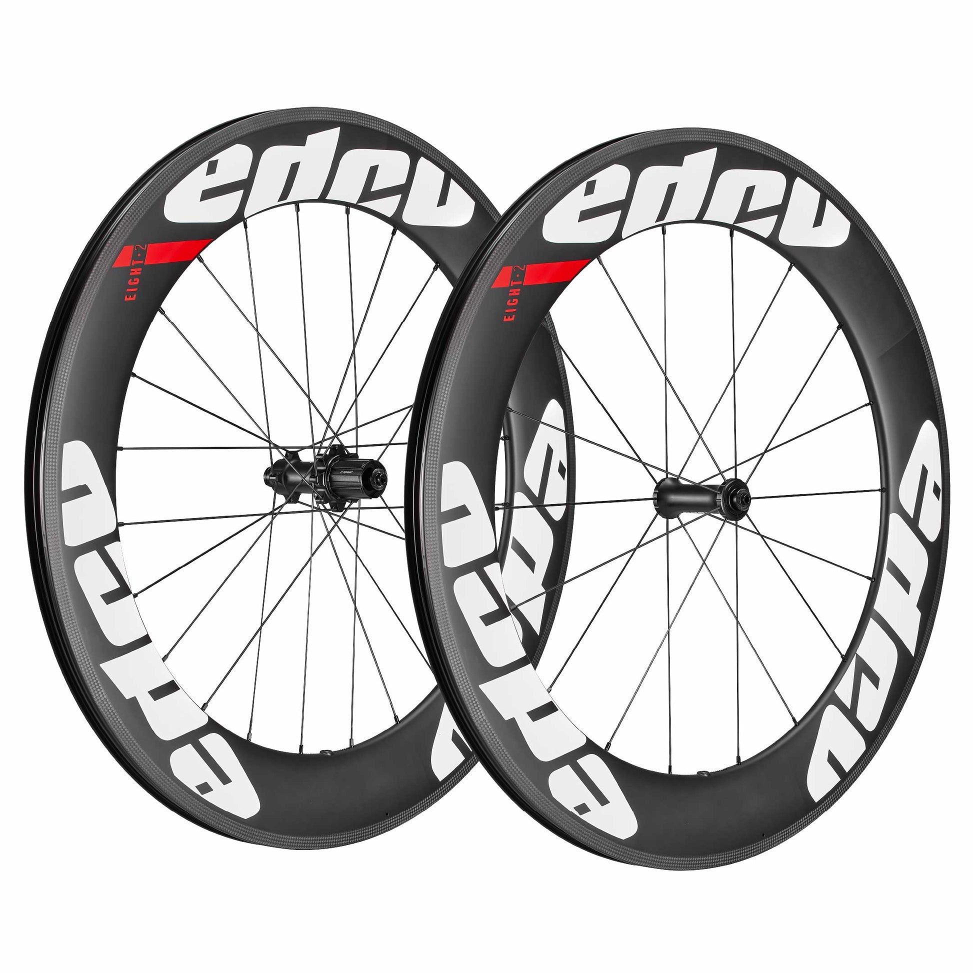 82mm deep rim brake wheelset with red white logos