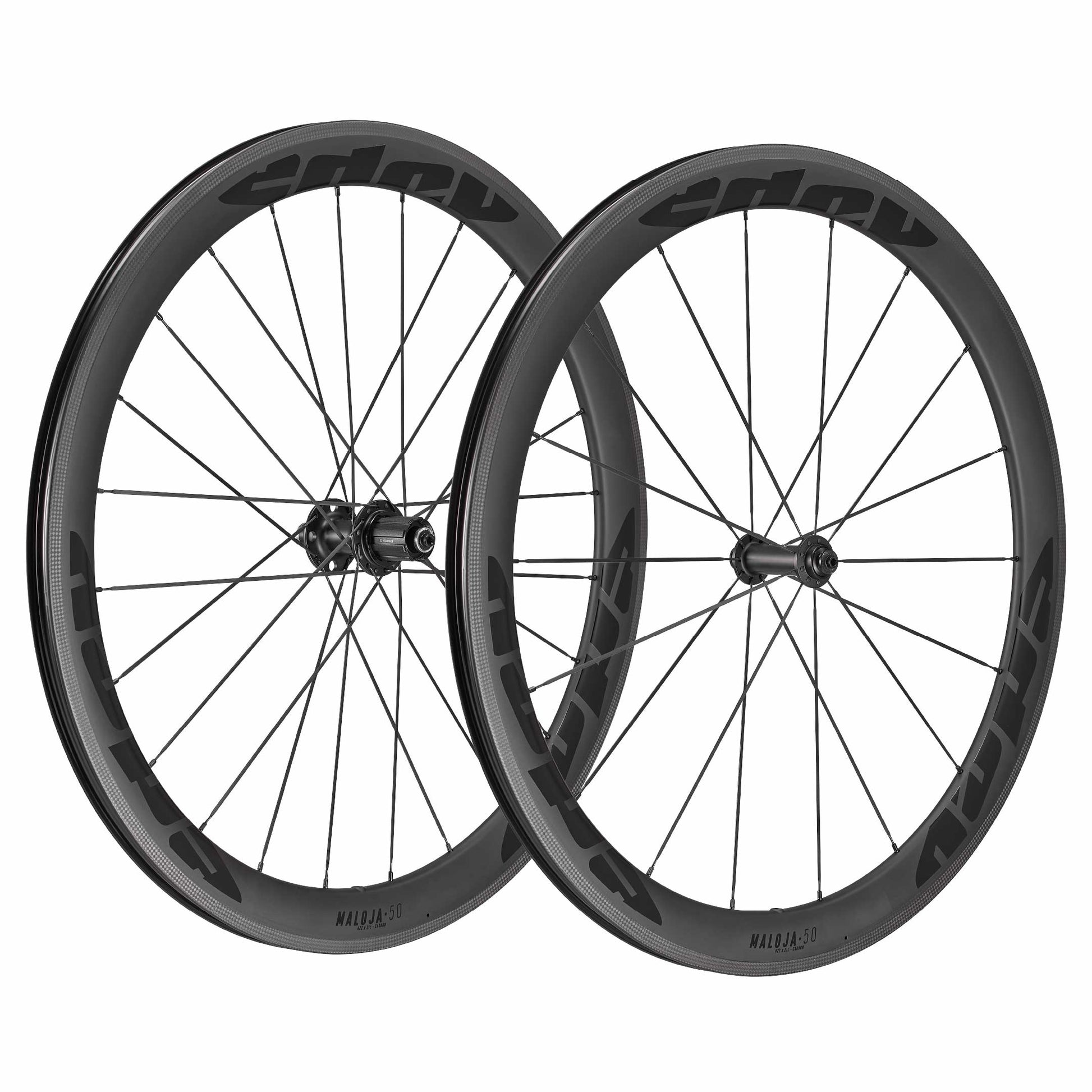 50mm deep carbon fibre wheelset in rim brake with black logos
